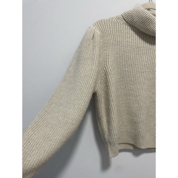 J. Crew Women's Cropped Puff-Sleeve Turtleneck Sweater Size L Alpaca Blend Soft - Picture 3 of 9